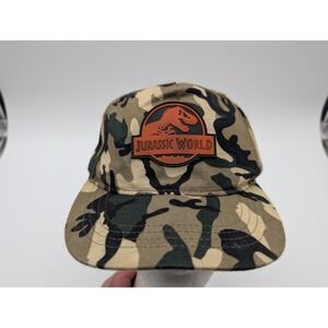 Jurassic World Camo Snapback Hat Woodland Camouflage Rubber Logo Patch Cap